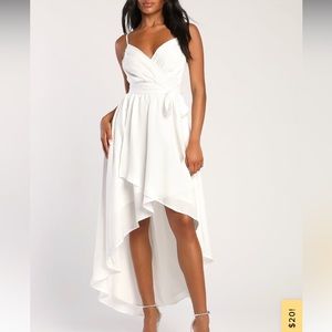 Lulu’s Sweep Me Off My Feet White Faux-Wrap High-Low Dress